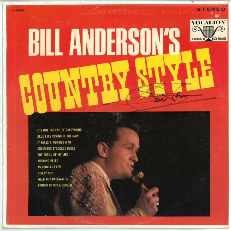 Bill Anderson signed 1968 Country Style Album Cover/LP/Vinyl Record - JSA