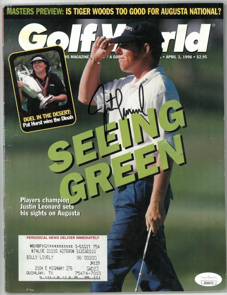 Justin Leonard signed Golf World Full Magazine 4/3/1998- JSA #EE63273 (Masters)
