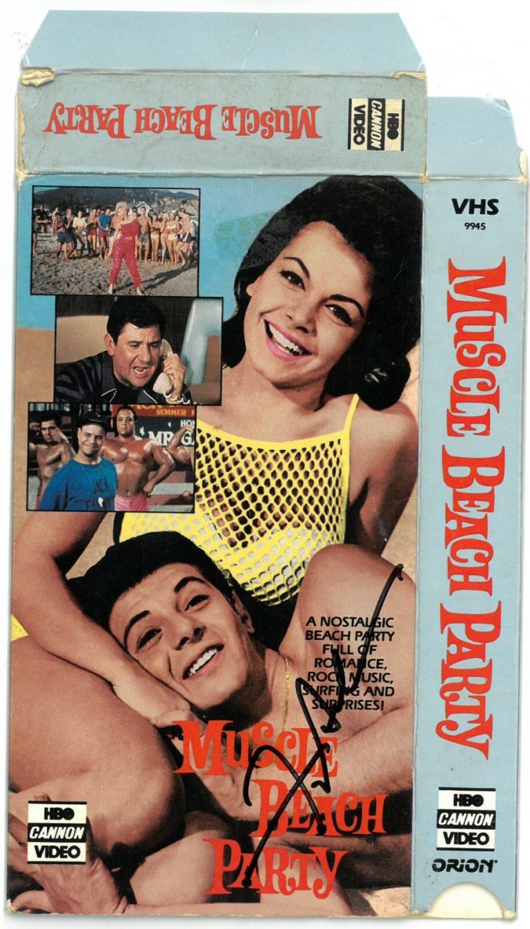 Frankie Avalon signed 1964 Muscle Beach Party VHS Video/Movie Cover wear- JSA