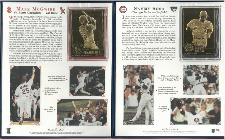 1998 Danbury Mint MLB Mark McGwire/Sammy Sosa Home Run Record 22KT Gold Book Set