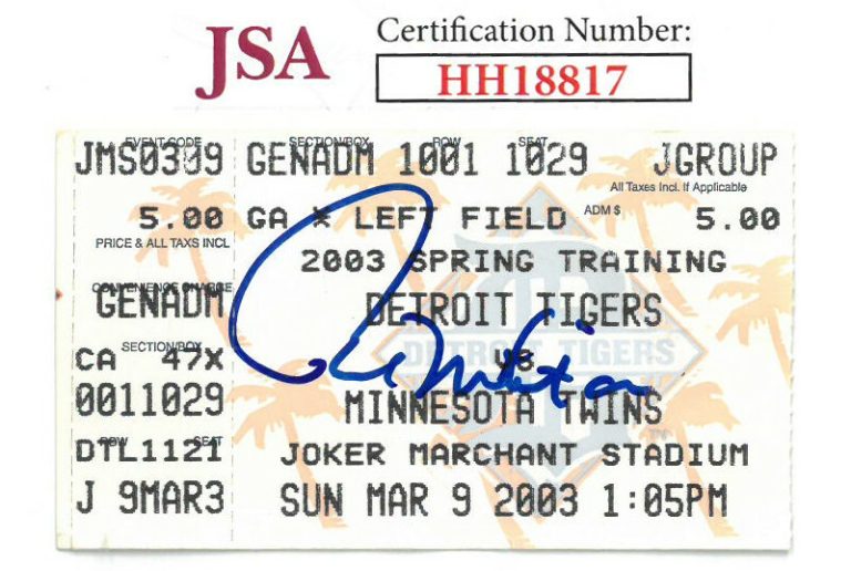 Paul Molitor signed Twins vs Tigers 2003 Spring Training Ticket- JSA #HH18817