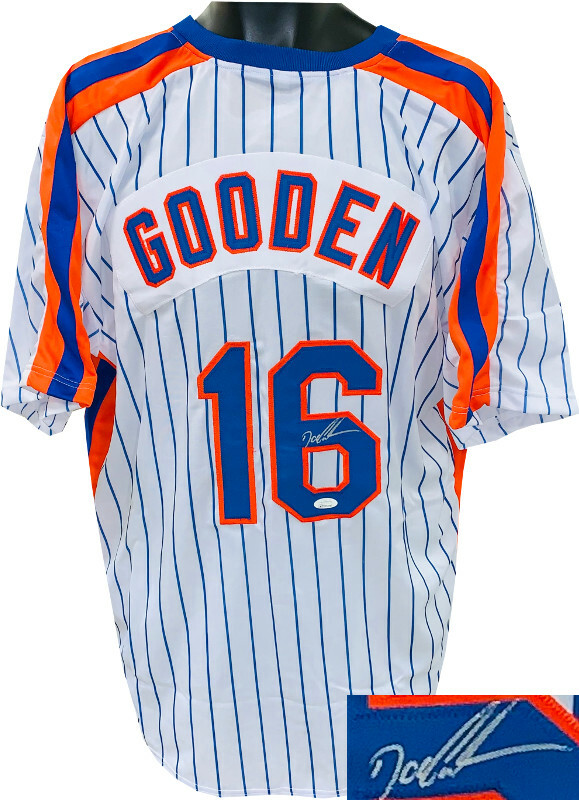 Doc/Dwight Gooden signed White Pinstripe Custom Stitched Pro BB Jersey XL- JSA