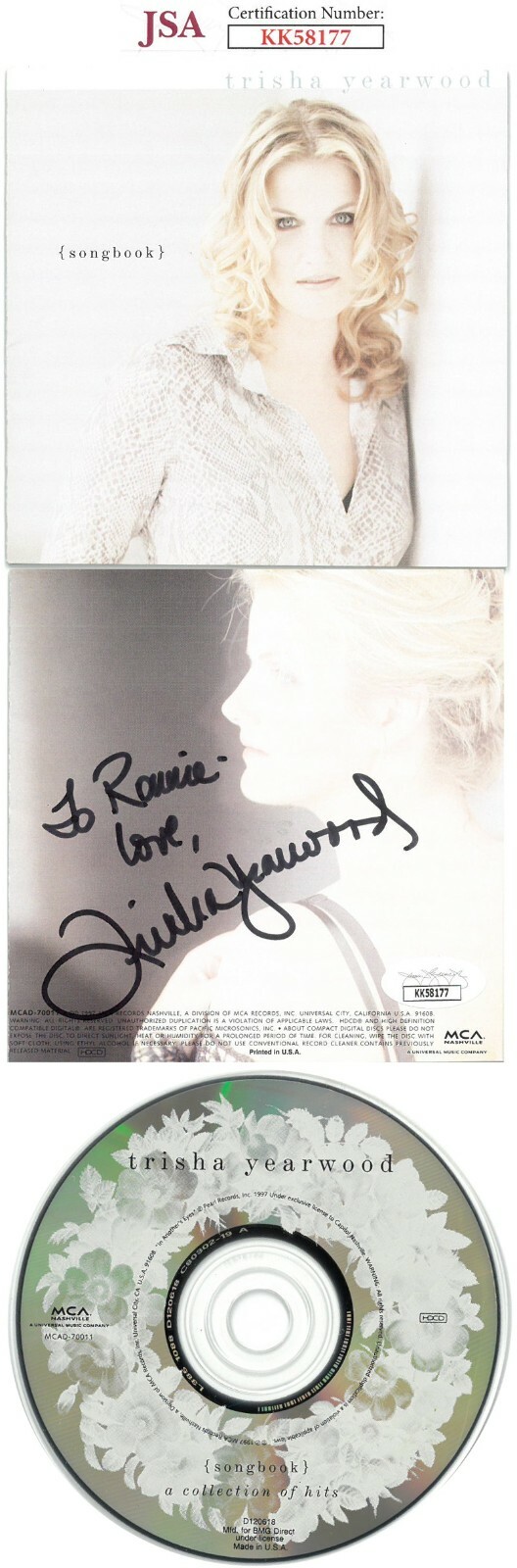 Trisha Yearwood signed 1997 {songbook} Album Cover w/CD/Case To Ronnie - JSA