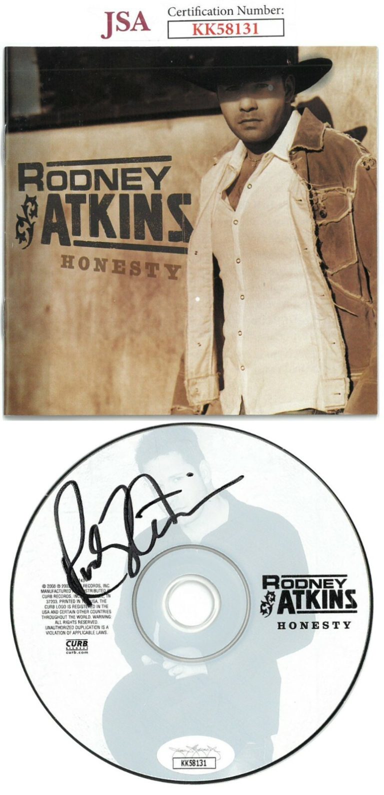 Rodney Atkins signed 2003 Honesty Album CD w/ Cover & Case - JSA #KK58131
