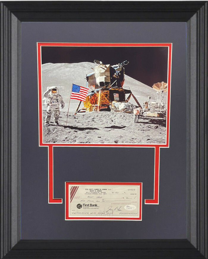 Col James/Jim Irwin signed  Check Matted Custom Framed JSA - Apollo 15 Astronaut