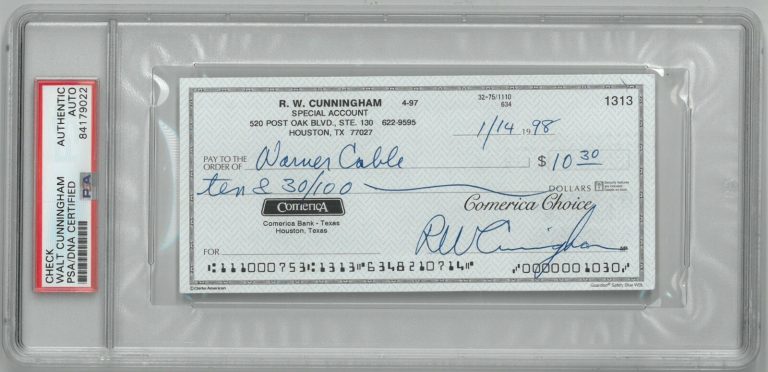 Walt/R.W Cunningham signed Personal Check #1313 - PSA (Apollo 7/ NASA/Astronaut)