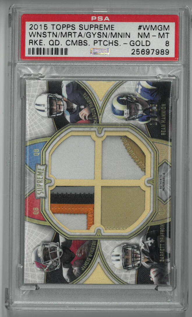 Jameis Winston/Marcus Mariota 2015 Topps RC Quad Combo Patches Card 19/25 -PSA 8