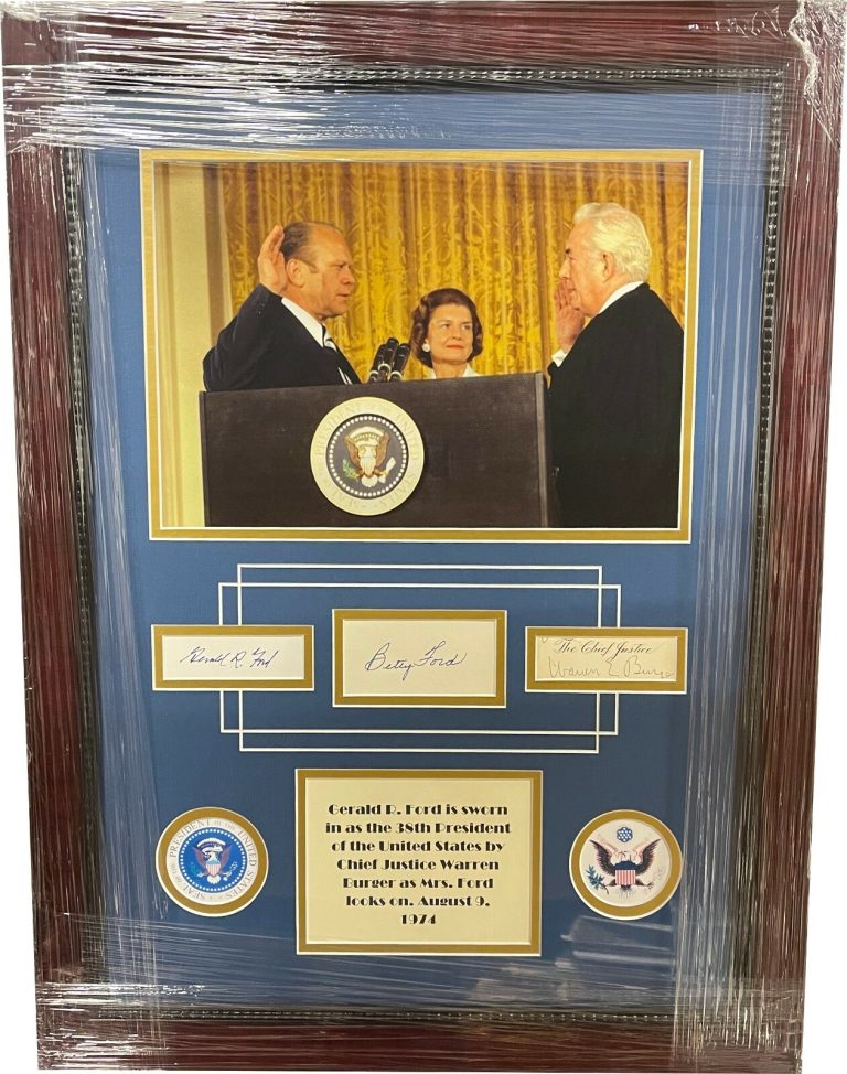 Gerald Ford/Betty Ford/Chief Justice Warren Burger signed Cut sigs Framing - JSA