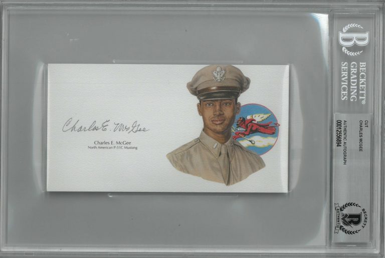Charles E. McGee signed 3”x5.5” cut signature w/ Image– BAS/Beckett Encapsulated