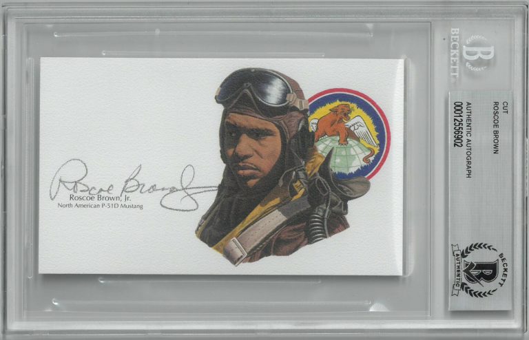 Roscoe Brown, Jr. signed 3”x5” cut sig WWll Tuskegee Airmen 332nd Pilot Beckett
