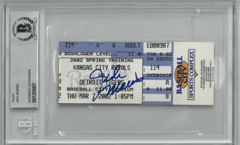 Jack Morris signed 2002 Spring Training Royals vs Tigers Ticket Stub–BAS/Beckett