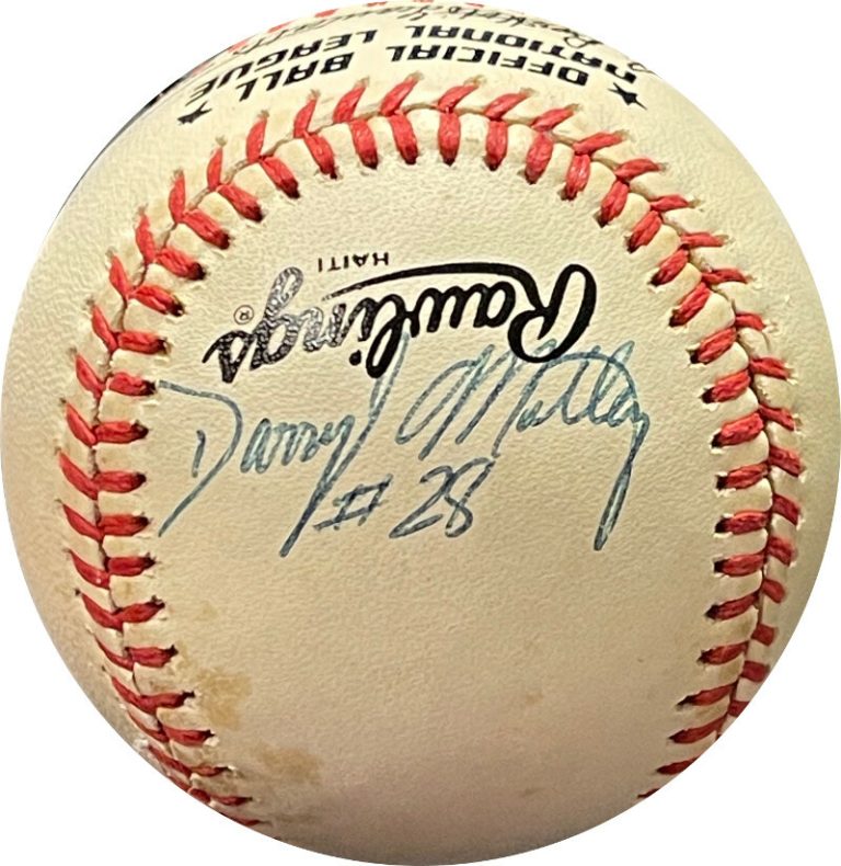 Darryl Motley signed RONL Rawlings OFC National League Baseball #28 minor tone