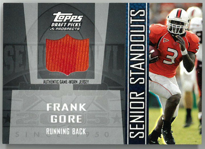 Frank Gore 2005 Topps Draft Picks Prospects SR Standouts Canes Game Worn Jersey