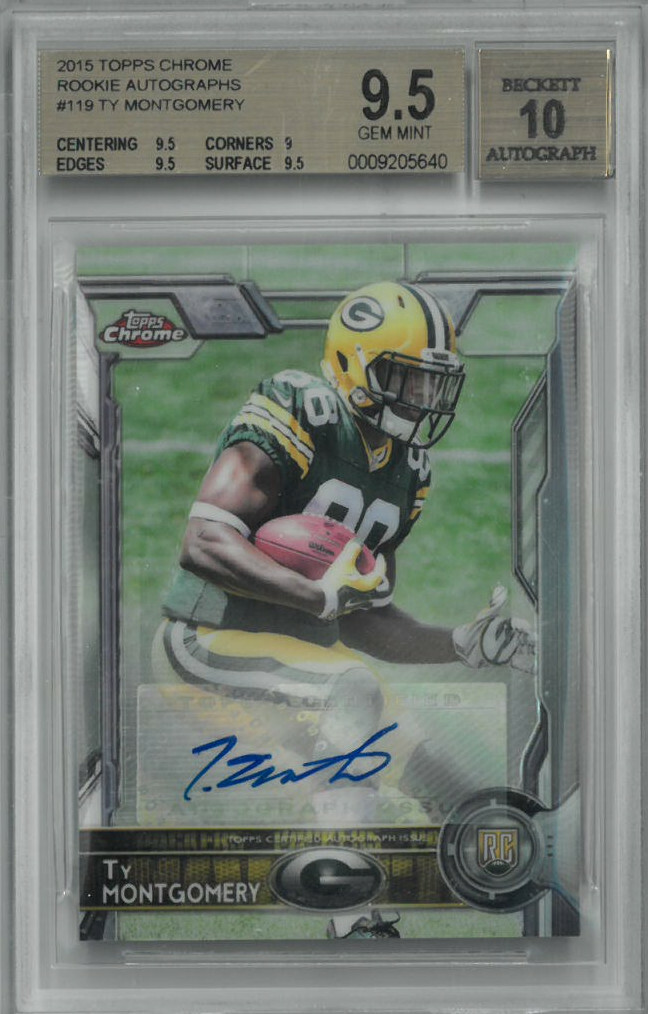 Ty Montgomery signed 2015 Topps Chrome RC Card- Beckett/BSG Graded 9.5/Auto 10