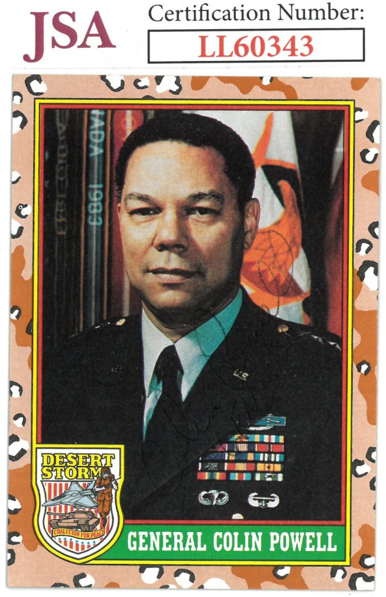 General Colin Powell signed 1991 Topps Desert Storm Trading Card #2 GEN USA- JSA