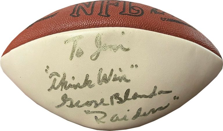 George Blanda signed Wilson NFL WP Football: w/ To Jim/Think Win/Raiders - JSA