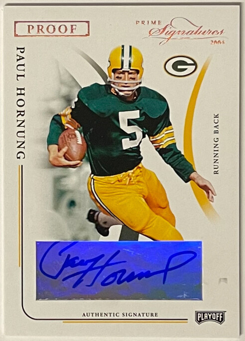 Paul Hornung signed Packers 2004 Playoff Prime Signatures Proof Card #39- /50