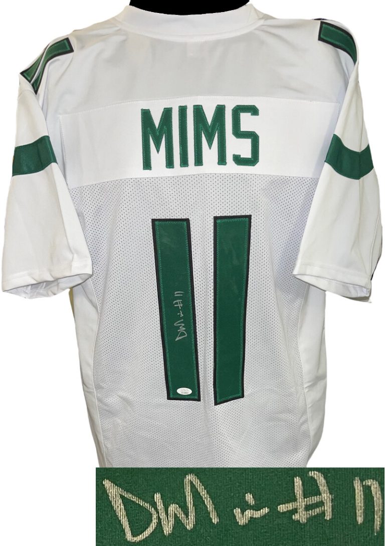 Denzel Mims signed New York White Custom Stitched Pro Style Jersey #11- JSA