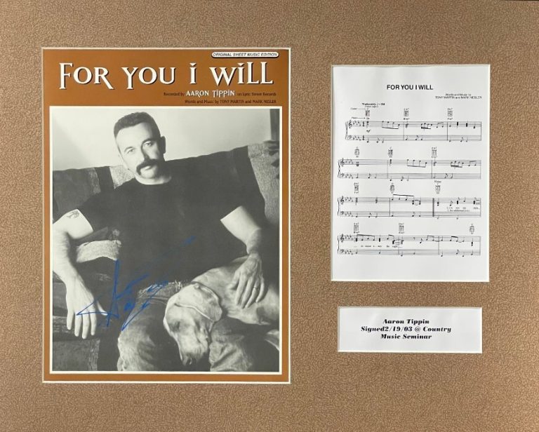 Aaron Tippin signed 1998 For You I Will Original Sheet Music/Lyric Custom Matted