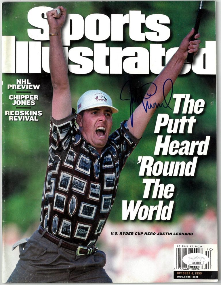 Justin Leonard signed Ryder Cup Sports Illustrated Full Magazine 10/4/1999- JSA