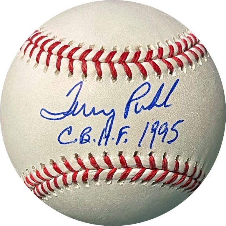Terry Puhl signed Rawlings Official Major League Baseball w/ CBHOF 1995 Insc JSA