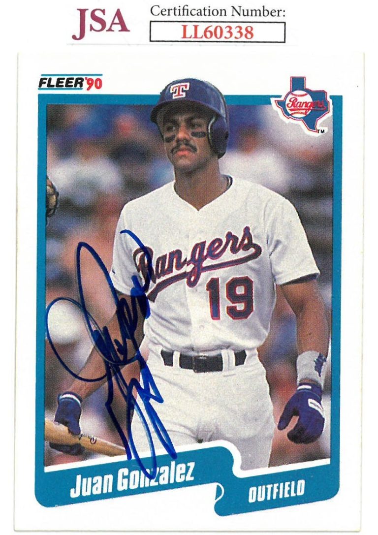 Juan Gonzalez signed Texas Rangers 1990 Fleer Baseball On Card #297 Rookie - JSA