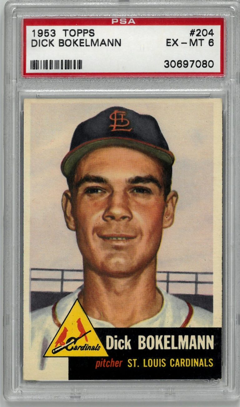 Dick Bokelmann 1953 Topps Baseball Card #204- PSA Graded 6 EX-MT (Cardinals)