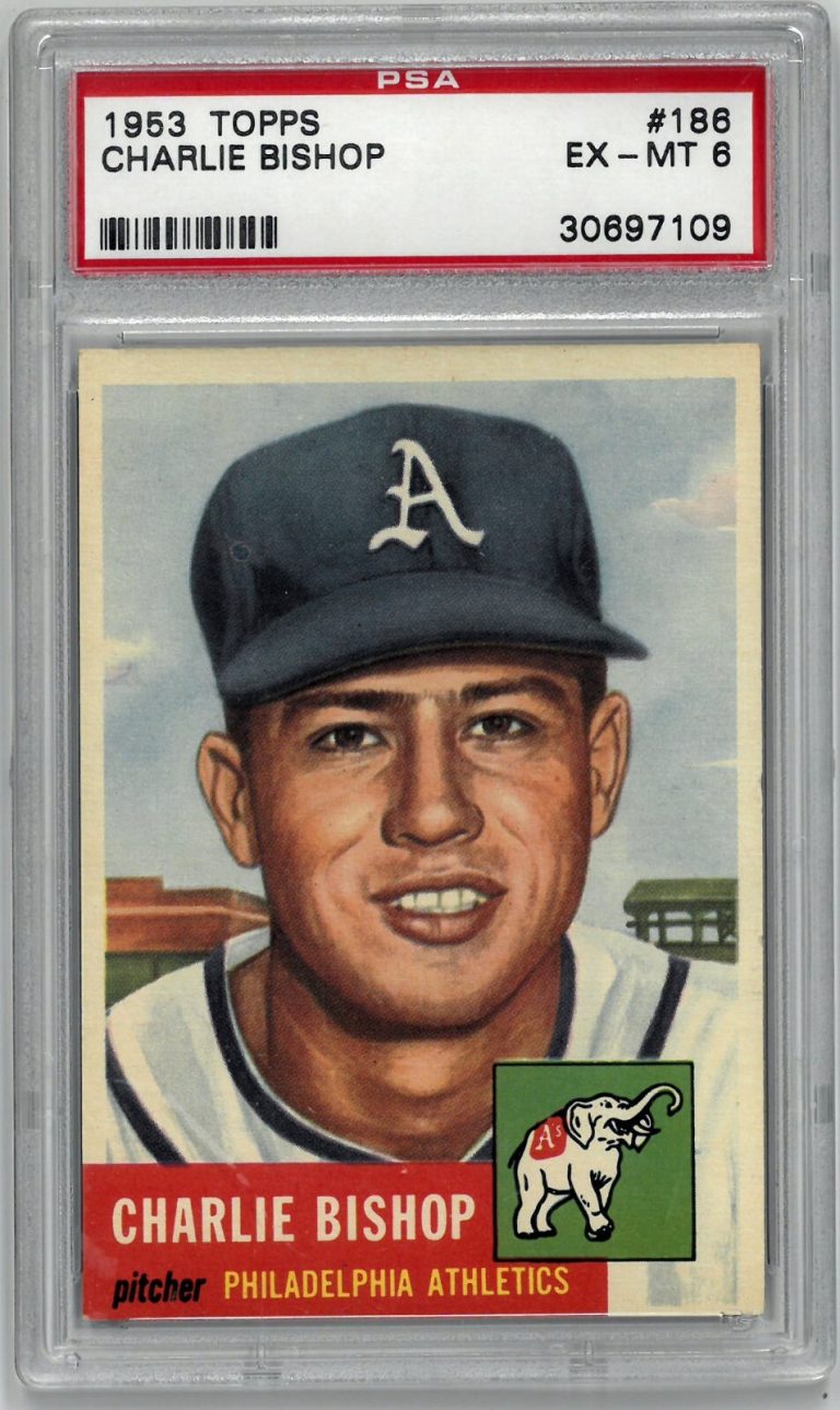 Charlie Bishop 1953 Topps Baseball Card #186- PSA Graded 6 EX-MT (Athletics)