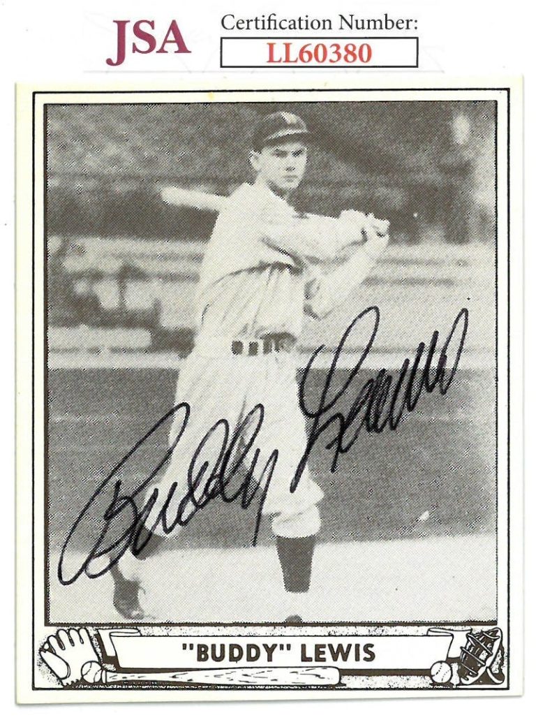 Buddy Lewis signed 1986 Reprint 1940 Ball Card #20- JSA #LL60380