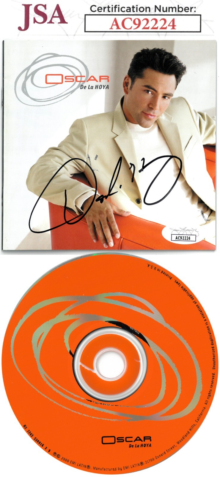 Oscar De La Hoya signed 2000 Self Titled Album Cover Booklet w/ CD & Case- JSA