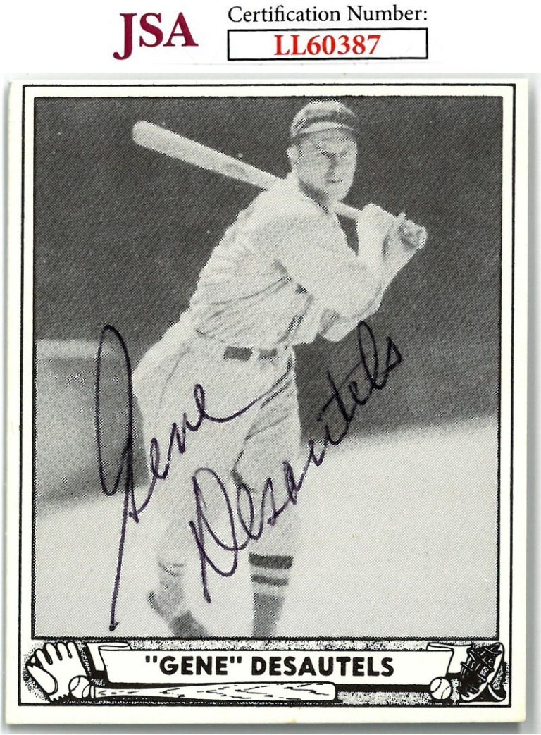 Gene Desautels signed 1986 Reprint 1940 Ball Card #28- JSA #LL60387