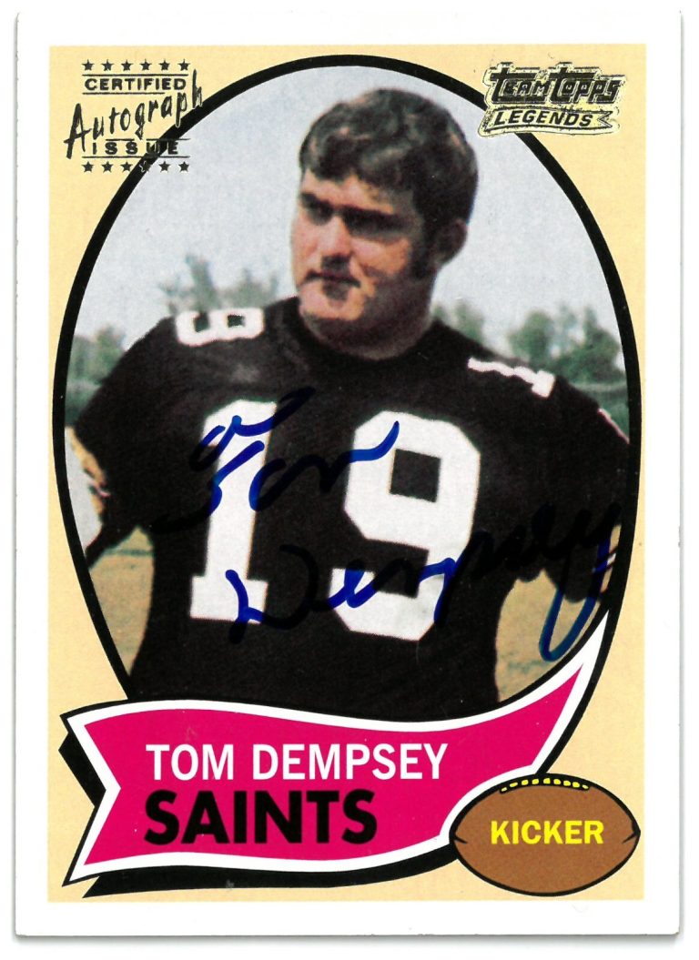 Tom Dempsey signed 2001 Topps Archives Legends Certified On Card Auto #140