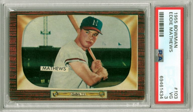 Eddie Mathews 1955 Bowman Baseball Card #103- PSA Graded 3 VG (Milwaukee Braves)