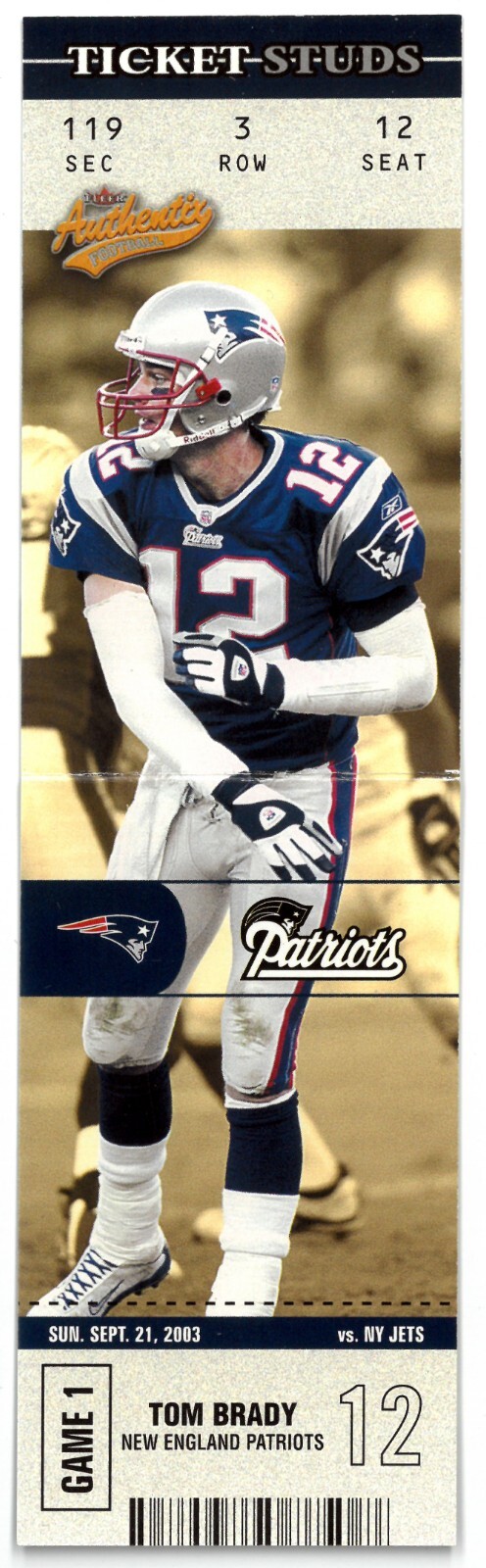Tom Brady 2003 Fleer Authentix Ticket Studs #2-TS (New England Patriots)