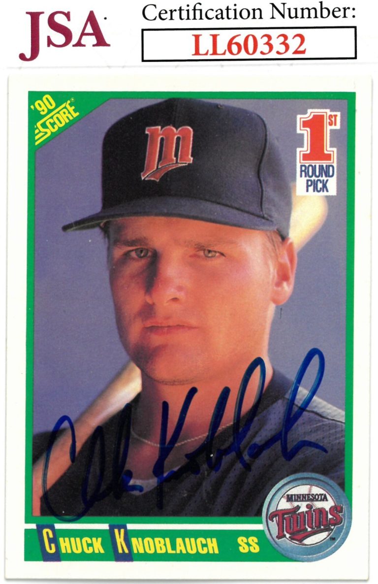 Chuck Knoblauch signed 1990 Score Rookie Baseball On Card Auto #672 TWINS - JSA