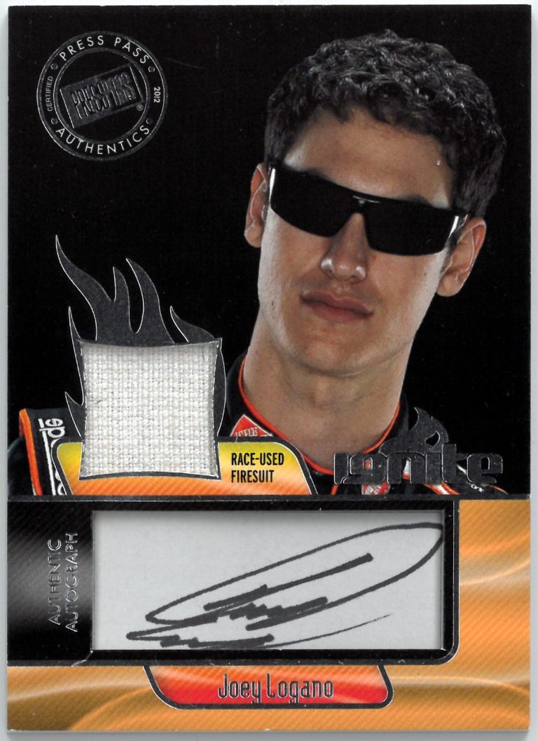 Joey Logano signed 2012 Press Pass Authentics Ignite Ink/Auto Card/Race-Used