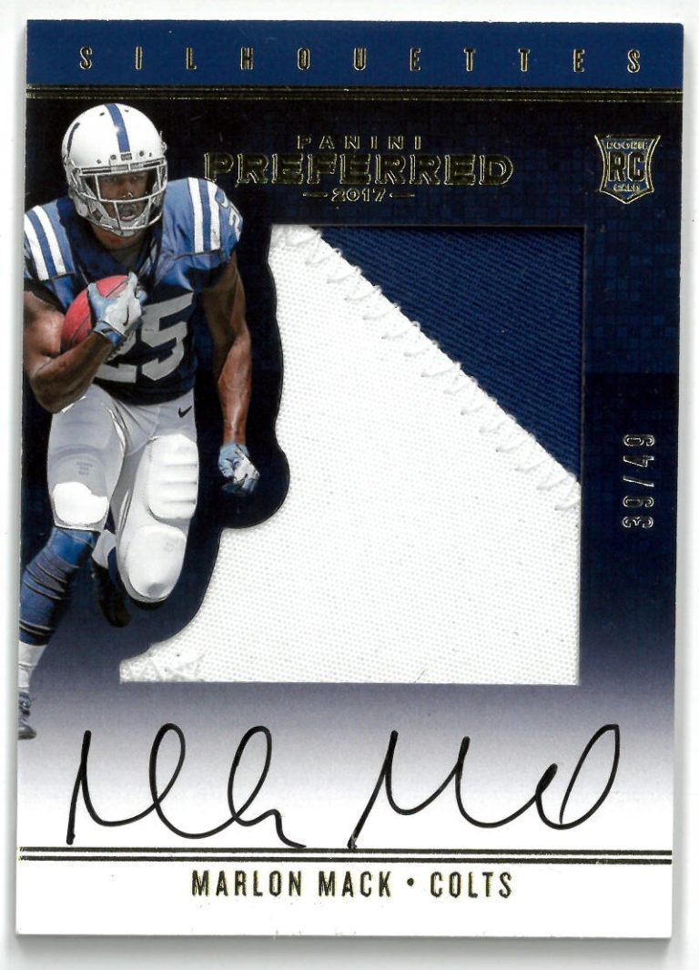 Marlon Mack signed 2017 Panini Preferred Silhouettes RPA Auto Card/2 Color Patch