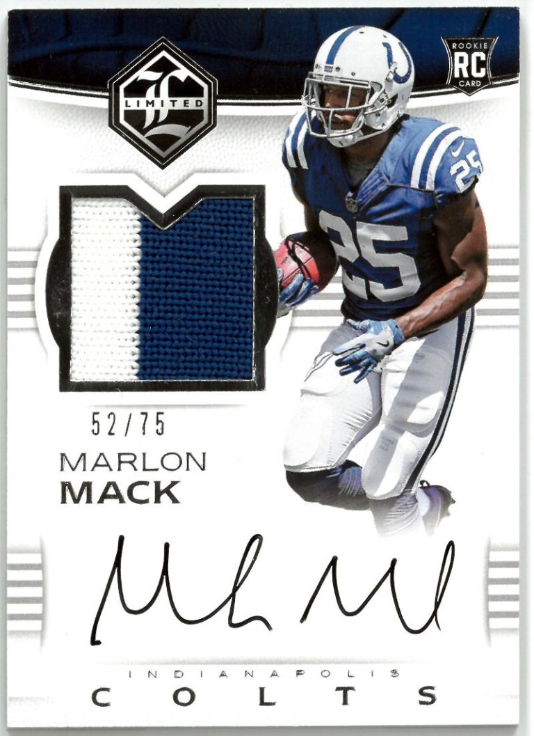 Marlon Mack signed 2017 Panini Limited RPA Rooke On Card Auto/2 Color Patch #131