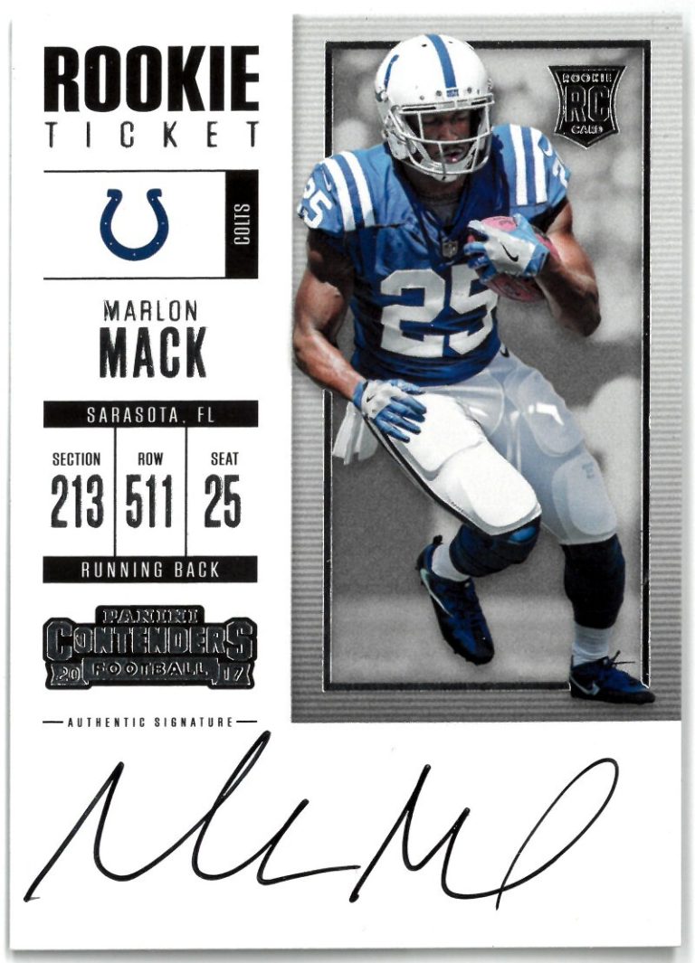 Marlon Mack signed 2017 Panini Contenders Rookie Ticket On Card Auto #314