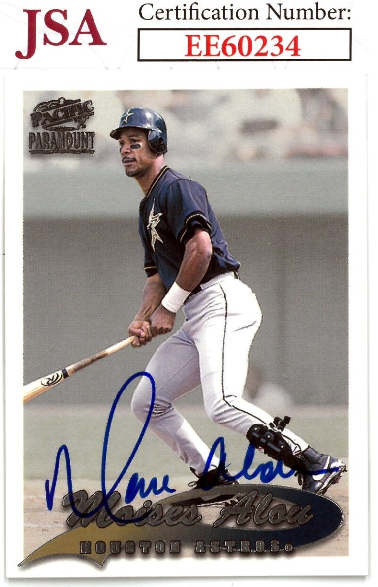 Moises Alou signed 1999 Pacific Paramount Baseball On Card Auto #100- JSA