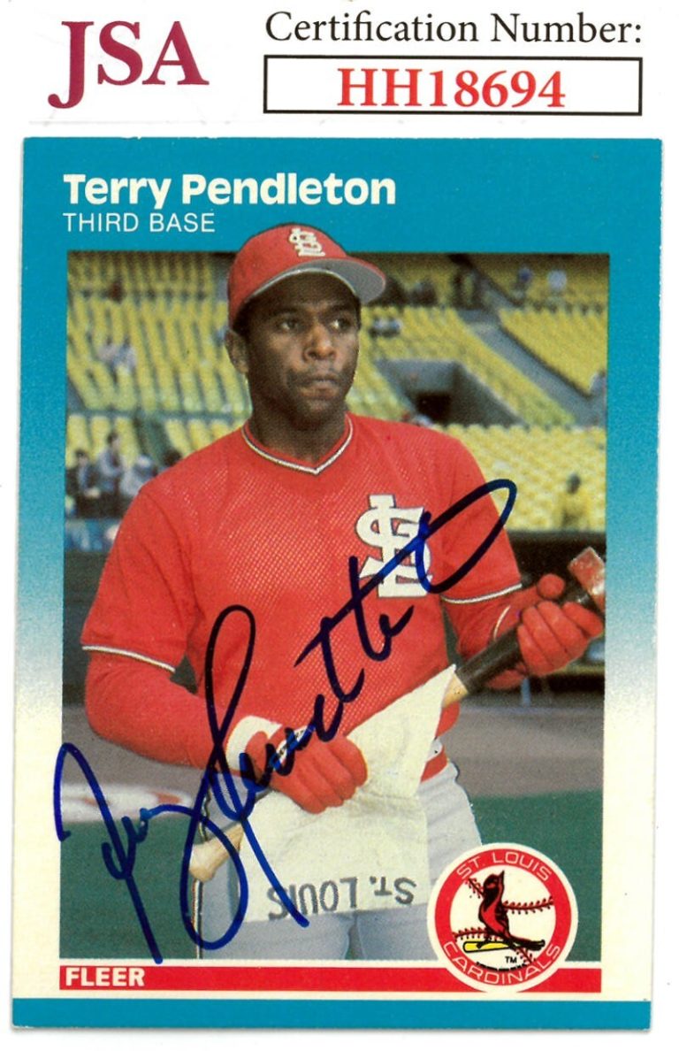 Terry Pendleton signed 1987 Fleer Baseball On Card Auto #306 Cardinals - JSA