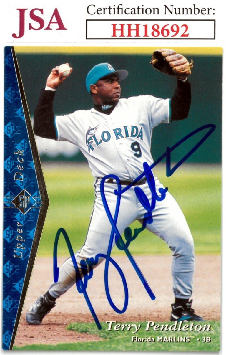Terry Pendleton signed 1995 Upper Deck SP Baseball On Card Auto #57- Marlins JSA