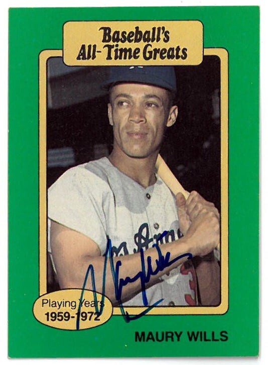 Maury Wills signed 1987 Hygrade Baseball's All-Time Greats On Card Auto- COA