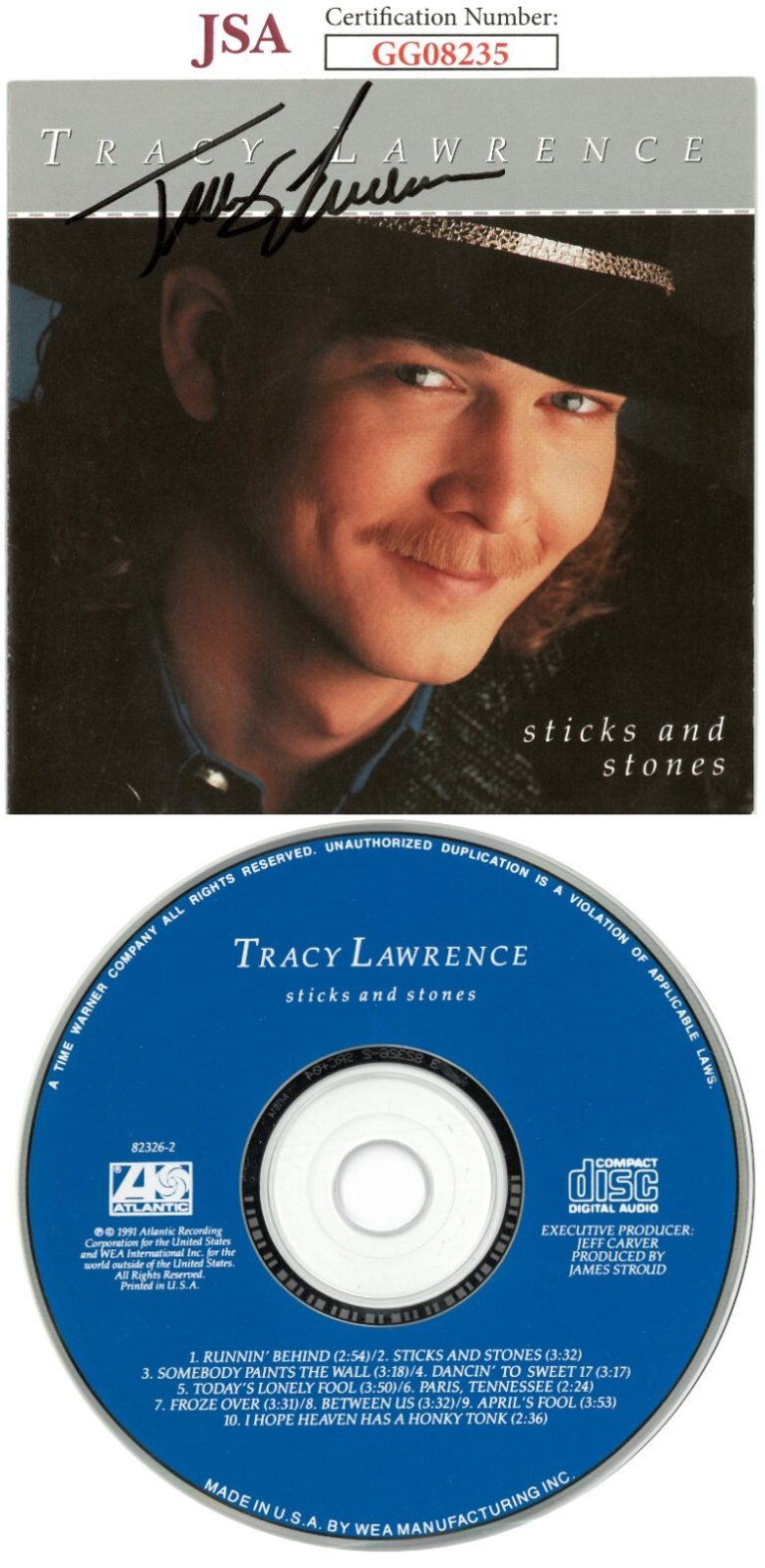 Tracy Lawrence signed 1991 Sticks and Stones Album Cover Booklet w/ CD - JSA