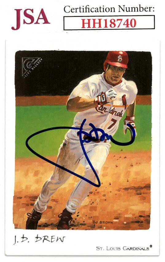 JD (J.D.) Drew signed 2002 Topps Gallery Baseball On Card Auto #18 Cardinals JSA
