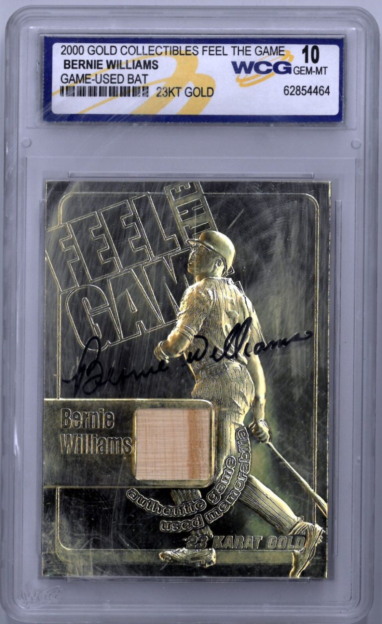 Bernie Williams 2000 Gold Collectibles Used Bat Relic Card- WCG Graded 10 Gem MT