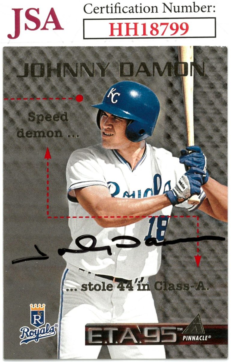 Johnny Damon signed 1995 Pinnacle ETA Baseball On Card Auto #4- JSA #HH18799