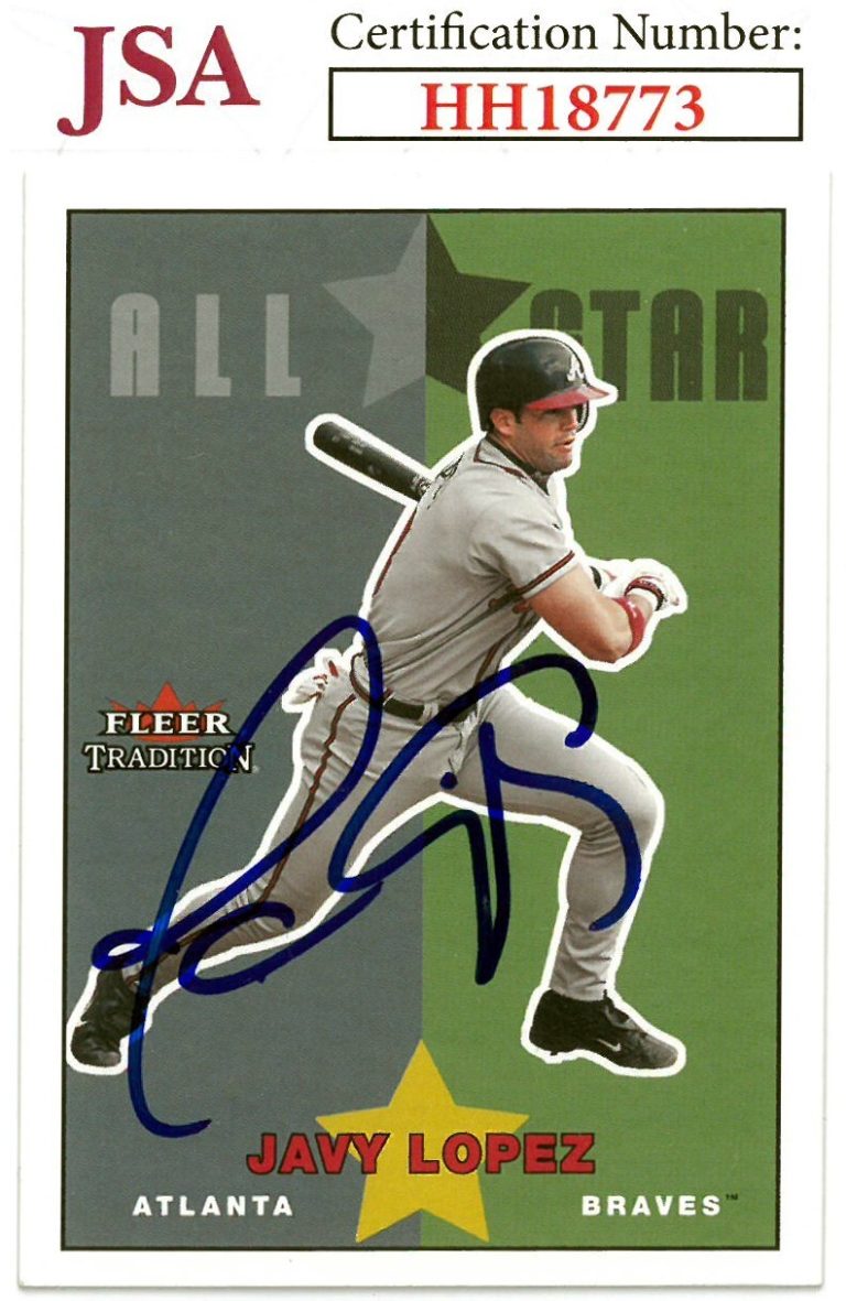 Javy Lopez signed 2003 Fleer Tradition Update Baseball On Card Auto #U230- JSA