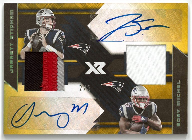 Jarrett Stidham/Sony Michel signed 2020 Panini XR Football Dual Patch Auto /3