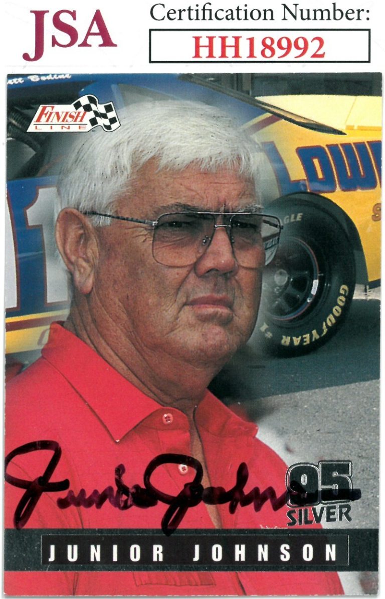 Junior Johnson signed NASCAR 1995 Finish Line Racing On Card Auto #108- JSA